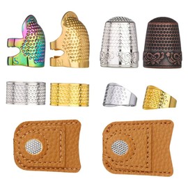 Ieron 10 PCS Hand-Working Sewing Thimble, Metal Finger Shield Ring, Leather Coin Finger Protectors, Sewing Thimble Rings Cap Metal Shield for Knitting Quilting DIY Craft Tools