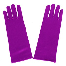 DreamHigh Kids Formal Stretch Satin Long Finger Gloves for Girl Children Party (Purple)