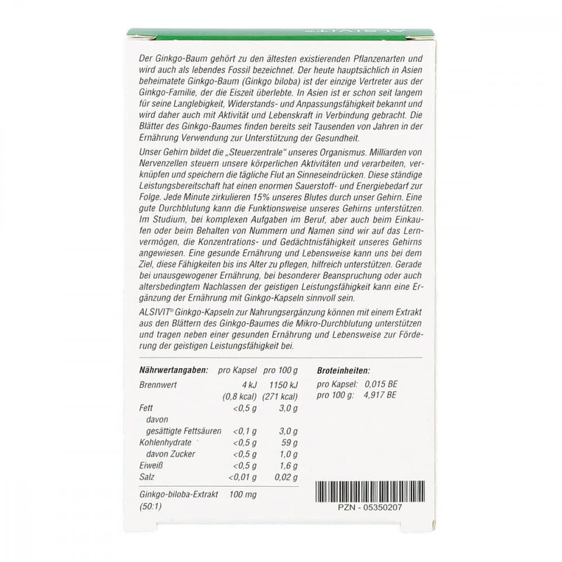 Ginkgo 100 mg Alsivit Capsules Pack of 30