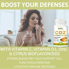 Vitamins MFL C D Z | Vitamins C 1000mg, D3 125mcg  + ZINC 25mg | 120 Vegetarian Capsules