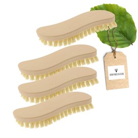 4 x Hofmeister® Wooden Scrubbing Brush, 21 cm, for Heavy Dirts, Sturdy Fibre Natural Bristle, Tolerates Heat & Cleaning Agents, Washing Brush for Household, Car & Boat, S Shape