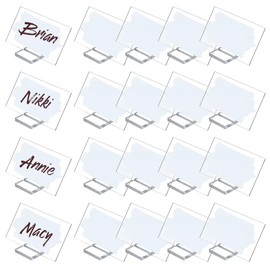 ORIGACH 20 Pcs Rectangle Acrylic Place Cards 9 x 5 cm, DIY Name Sign with Stand for Wedding Birthday Party Anniversary Events