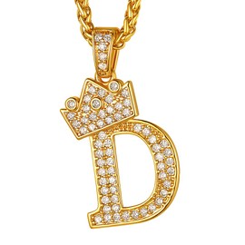 Suplight Men's Initial Chain 18k Gold Plated Letters A to Z Pendant with Cubic Zirconia Hip Hop Rapper Fashion Jewellery Accessory, Stainless steel, copper, Cubic Zirconia