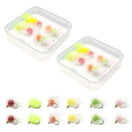 Fly Fishing Flies Kit,24 PCS Brass Beadhead Bug Egg Floating Fly Lure for Bass Trout Salmon Fishing Steelhead