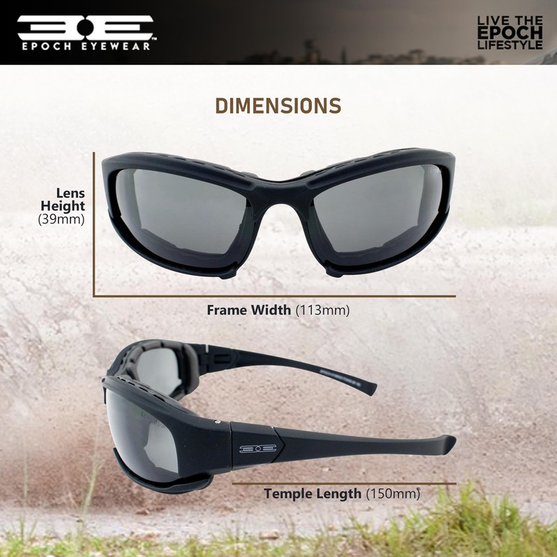 Epoch Lacrosse Hybrid Motorcycle Sunglasses Black Frames Smoke Lens ANSI