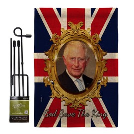 King Charles III Garden Flag Pole Home Decor Burlap Banner Room Wall Patio Outdoor Yard Small Tapestry Coronation Party Decorations Souvenirs UK British Poster United Kingdom Memorabilia Made in USA