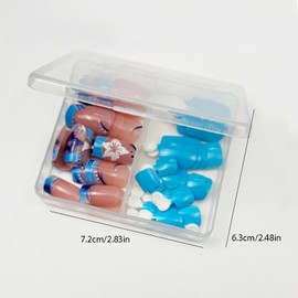 MISUD 48 Pcs Press on Nails Short Square & Press on Toenails Matching Set Glossy Glue on Nails Summer Blue Fake Nails Supplies Flower Acrylic Nails Kit False Toe Nails Art with Design DIY