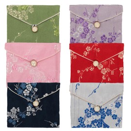Prebafo Chinese Silk Jewelry Pouch Set - 7 Pack Embroidered Brocade Bags (3" x 2.7") for Women & Teens, Gorgeous Mix Colors