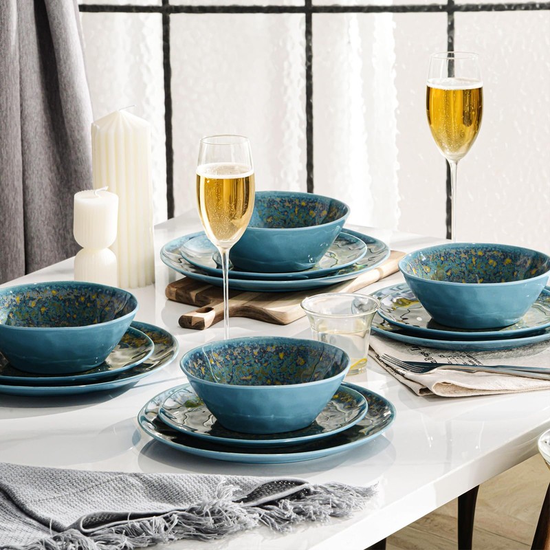FINE&NICE Melamine Dinnerware Set of 12Pcs, Dish Set for 4,