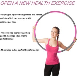 2lb Exercise Hoops for Adults, Adjustable Hoola Weighted Hoop, Detachable Section Soft Fitness Hoop for , Fat , Home Gym Core Workout - Color: Pink-gray