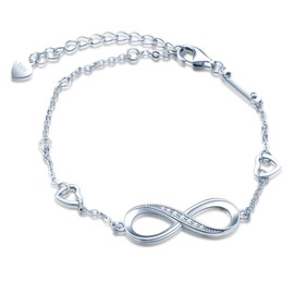 INFINIONLY Fashion Infinity Symbol Women's Bracelet, 925 Sterling Silver Zirconia Bracelet, Adjustable Heart Bracelet, Christmas Birthday Gift, Sterling Silver, Cubic Zirconia