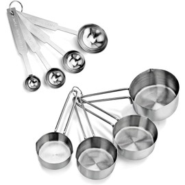 8 Piece Stainless Steel Measuring Spoons and Cups Combo,Stackable Tablespoons Measuring Set Kitchen Gadgets Measuring Cups, Measuring Spoons, Leveler for Cooking & Baking