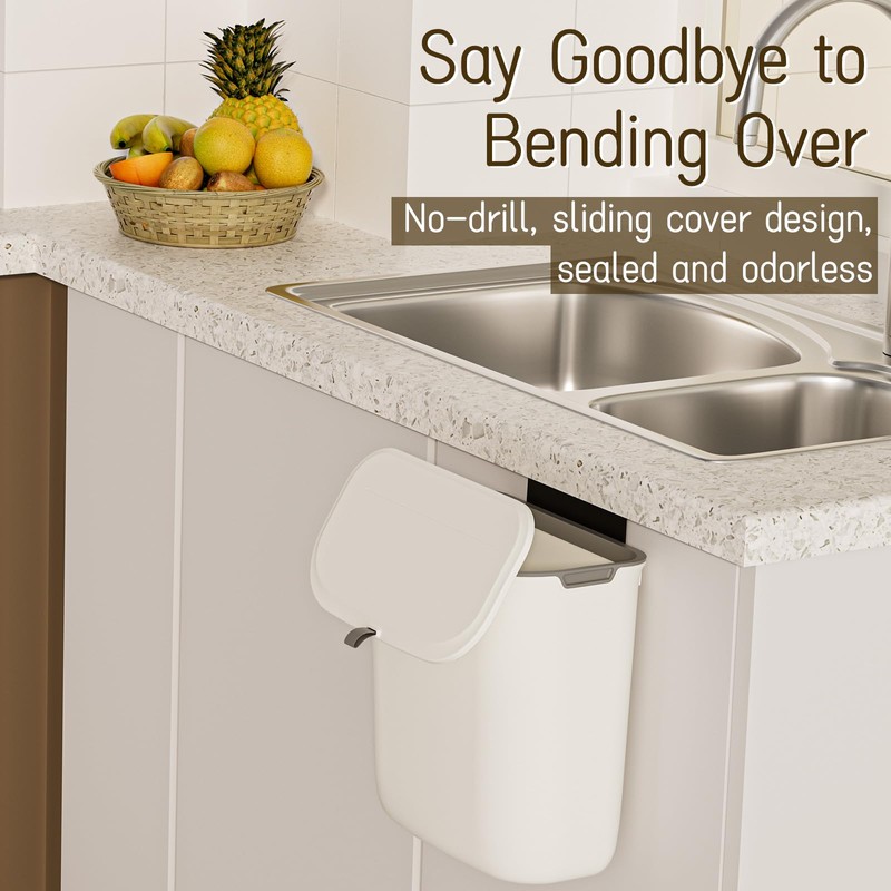 LYNLOO 2.4 Gallon Kitchen Compost Bin Hanging Small Trash Can