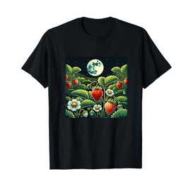 Strawberry Plants by Night With Full Moon Strawberries Art T-Shirt