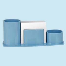 Acrimet Millennium Desktop Organizer Holder for Pen, Pencil, Clip, Paper and Desk Accessories (Plastic) (Paper Included) (Solid Blue Color)