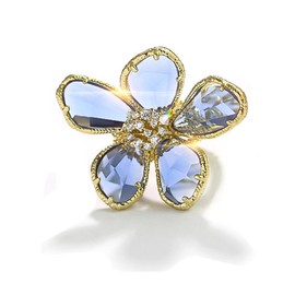 Dtja Shiny Crystal Flower Statement Ring for Women Bling CZ Delicate Lightweight Adjustable Expandable Open Wrap Finger Rings Comfort Fit Boho Y2K Jewelry Wedding Birthday Christmas (Blue)