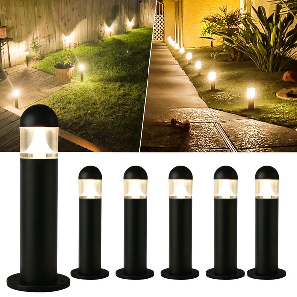 MOON-DE-AGE Low Voltage Landscape Pathway Lights, 12V LED Bollard Light IP67 Waterproof, Outdoor Driveway Walkway Wired Lights (Inclusion Connector) - Yard Garden Lawn, 2700K Warm White, 6 Pack