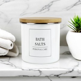 Minimalist Range Bath Salts Storage Canister - White Metal Enamel Kitchen And Bathroom Storage Container