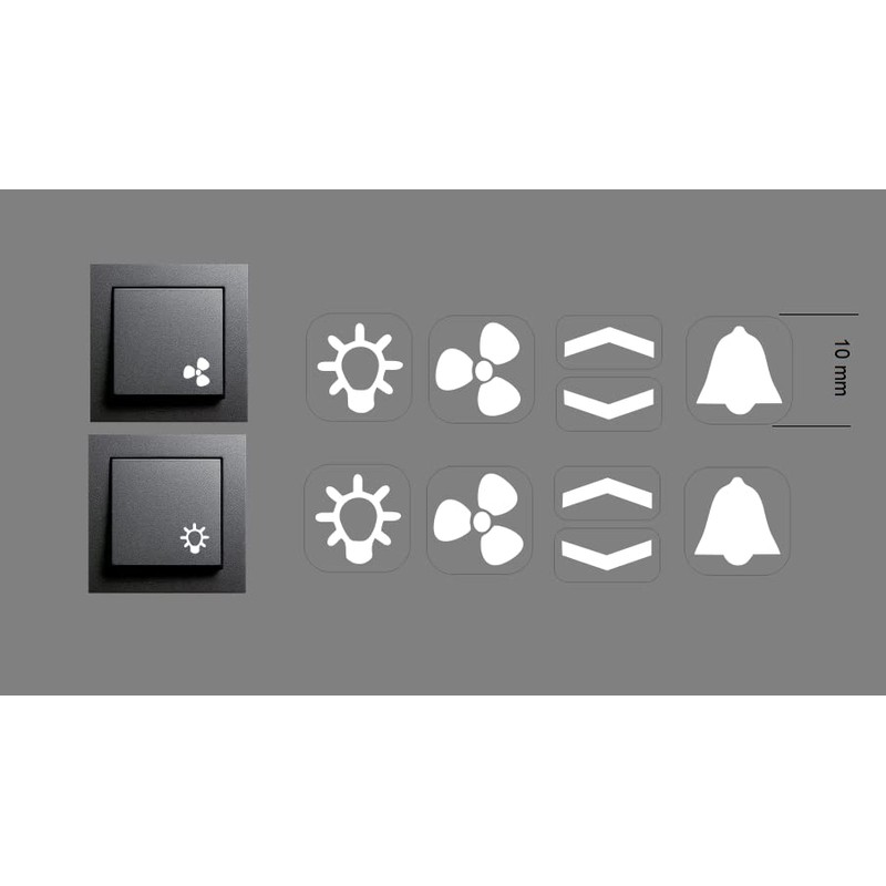 Switch Sticker Set with White Symbols Light Arrows Bell Fan