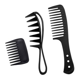 3Pcs Wide Tooth Comb for Curls, Large Teeth Hairstyle Barber Comb for Different Hair Types (Black)