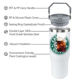 Ztuhjvy Cat Tumbler with Lid And Straw 30oz Stainless Steel Cute Cat Water Bottle Cup Funny Cat Gifts for Women