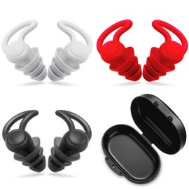 3 Pairs Ear Plugs for Sleeping Noise Reduction Silicone Sleep Earplugs Reusable Hearing Protection Sound Blocking Earplugs for Sleep Snoring Swimming Musician Construction (Black, Grey and Red)