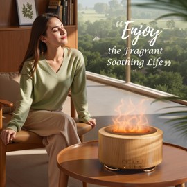 SOLEILHOME Essential Oil Diffuser for Home: 500ML Aroma Diffuser with Fireplace Flame Light & 9 Colors LED Improved - Quiet <25dB Cool Mist Humidifier for Bedroom Office Yoga Room