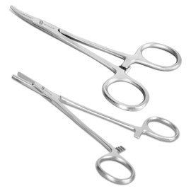 Curved Edge Surgical Forceps - 5.5 Inch Stainless Steel Hemostat Clamps with Angled Tips - Ideal for Veterinary, and Craft Use - Precise and Secure Grip for Small Objects