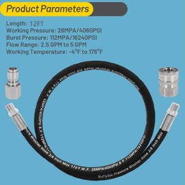NuFlySic Pressure Washer Whip Hose Power Washer Jumper Hose for Pressure Washing 3/8 Inch NPT Quick Connect Plug Hose Reel Connector Hose, 4000 PSI, 12FT