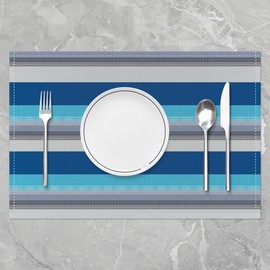 Blue White Stripes Table Mats Placemat 45X30cm Geometric Geometry Placemats Set of 4 for Kids Patchwork Striped Placemats for Dining Table Indoor Outdoor Kitchen Modern Decor Table Place Mats