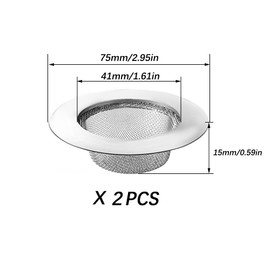 Pack of 2 Drain Strainers, Stainless Steel, 7.5 cm Drain Strainer, Hair Strainer, Shower Sink Filter Strainer, Sink Strainer, Sink Strainer, for Shower, Bathtub, Kitchen