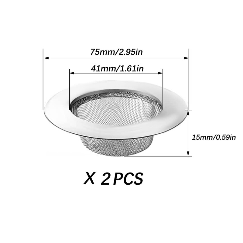 Pack of 2 Drain Strainers, Stainless Steel, 7.5 cm Drain