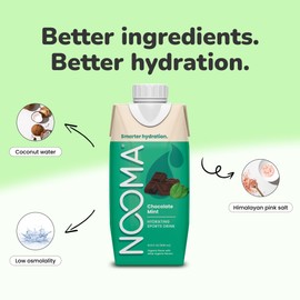 NOOMA - Hydrating Sports Drink - Electrolyte Drink with Organic Coconut Water - Organic & No Added Sugars - Rapid Hydration - 30 Calories & 505mg Electrolytes - Chocolate Mint - 12 Pack (16.9oz each)