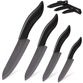 Versión actualizada juego de cuchillos de cerámica de 4 piezas con fundas (incluye cuchillo de pelar de 3 pulgadas, cuchillo de fruta de 4 pulgadas, cuchillo utilitario de 5 pulgadas, cuchillo de chef