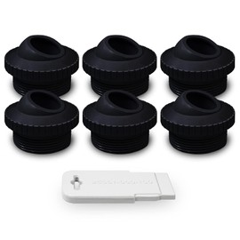 Aquamoto Black 1" Directional Flow Eyeball Inlet Jet, Standard 1-1/2" Thread, Pack of 6 Fittings with Installation Tool