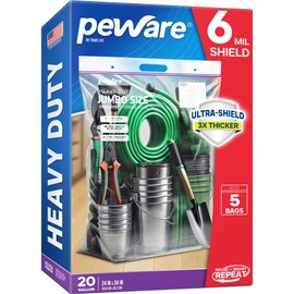 20 Gallon Heavy Duty Jumbo Storage Bags with Handle – 24" x 34" Resealable Zipper Top, Oversized Storage Solution for Clothes, Food, Travel, and Household Goods, BPA-Free, Pack of 5, 12 Mil Thick