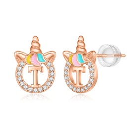 Unicorn Earrings for Girls, Letter T Initial Earrings for Little Girls Toddler Earrings Hypoallergenic Earrings for Girls Baby Earrings Initial Earrings for Teen Girls Kids Earrings Unicorns Gifts