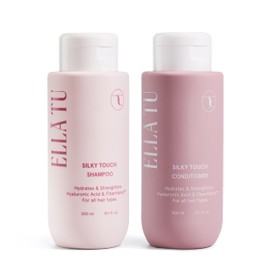 Ellatu Silky Touch Shampoo + Conditioner Set - Nourishing Formula with Hyaluronic Acid, Castor, & Moringa Oil for All Hair Types - Dry, Damaged, Curly Hair - Hydrates, Strengthens, & Adds Shine