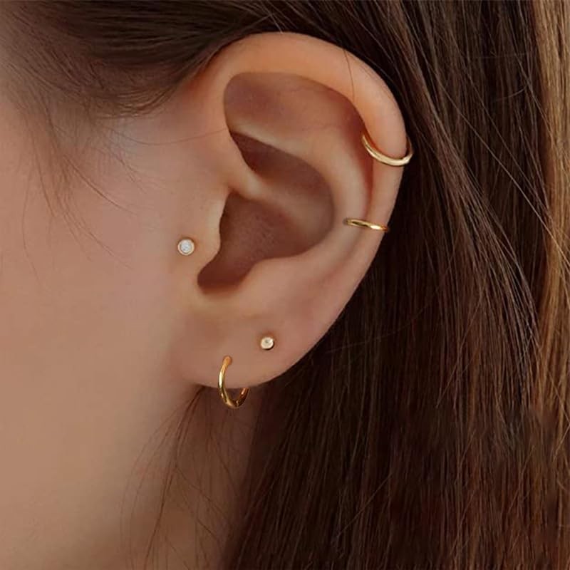 Silver Flat Back Stud Earrings Sets for Women Men,Hypoallergenic 20G