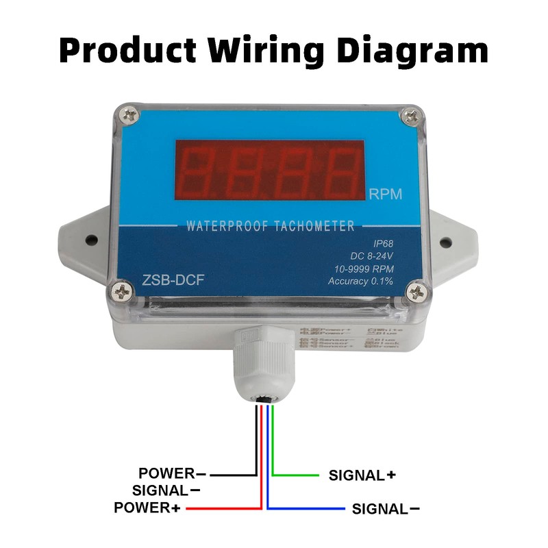 Frezon DC 8-24V IP68 Waterproof Hall Tachometer Digital LED Motor
