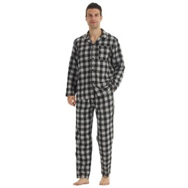 YUSHOW Mens Flannel Pajamas Set Cotton Plaid Pjs Button Down Warm Soft Lounge Sleepwear Top & Pj Pants with Pockets
