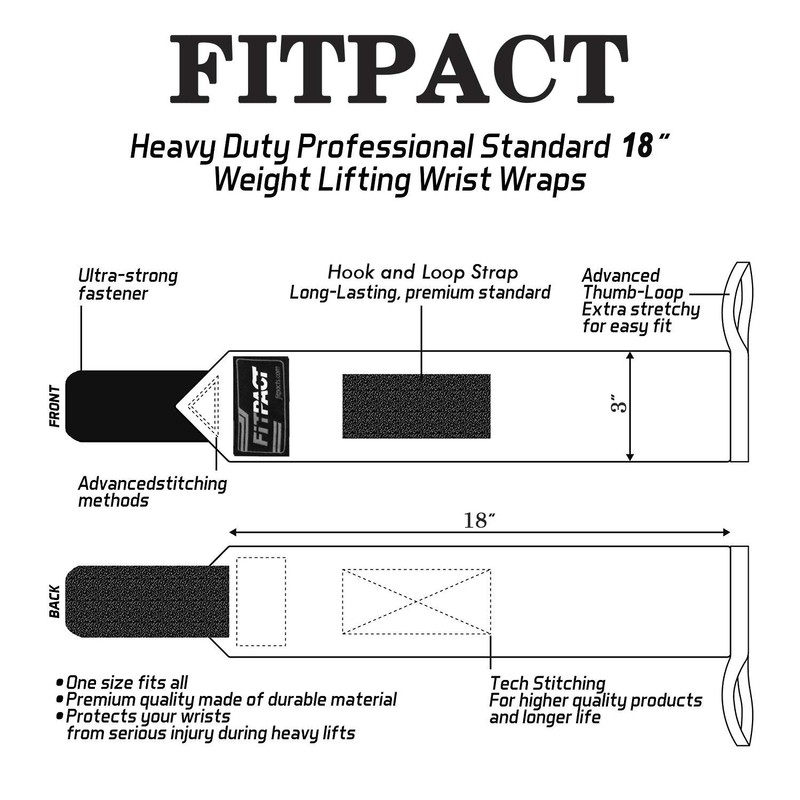 FITPACT Weight Lifting Wrist Wraps Support (PAIR), Elasticated Professional 18”