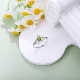 FYBIOD 10K 14K 18K Gold Celtic Knot Natural Peridot Claddagh Ring for Women Irish Heart Peridot Claddagh Ring Promise Ring for Her Wife Size 7