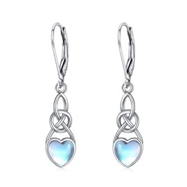 Moonstone Earrings in Sterling Silver Irish Celtic Knot Heart Earrings Celtics Jewellery Gifts for Women Teens Girls, Sterling Silver
