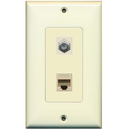 RiteAV - 1 Coax Cable TV F and 1 Cat6 Ethernet Wall Plate Decorative - Light Almond/Light Almond