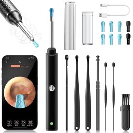 Limpiador de Oídos: Eliminación De Cera Para Los Oídos - Lente de Camara 1080P y Luz Eliminación de Ear Wax, Juego De Orejas De 7 Pieza, Eliminación de Cera de Oídos Compatible con ios y Android