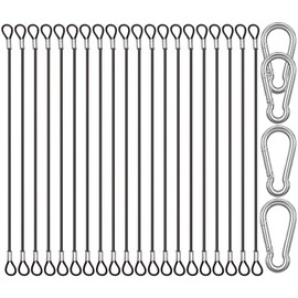 CKANDAY 20 Pack 6 Inch(15cm) Safety Stainless Steel Tethers with 4 Pcs Spring Snap Hook Clips, Steel Wire Cable with Loops Vinyl Cover Coated Short Rope Lanyard Lock Safety Tether Chains, Black