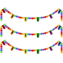 3 Pcs Back to School Felt Banner Crayon Garland Classroom Return to School Pom Pom Ball Colorful Pompom Hanging Banner Hanging Garland for First Day of School Classroom Decoratio(Crayon)