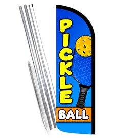 Vista Products Pickleball Premium Windless Feather Banner Flag Kit (Flag, Pole, & Ground Mt)