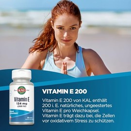 KAL E-200 D-Alpha Tocopherol 200 IU cápsulas blandas, 90 unidades